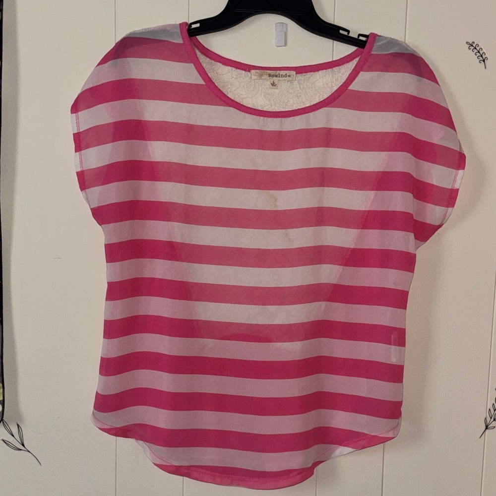 Mud Pie Pink and White Striped Blouse